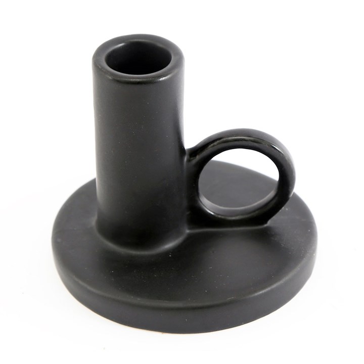9.5cm Black Stoneware Candle Stick Holder