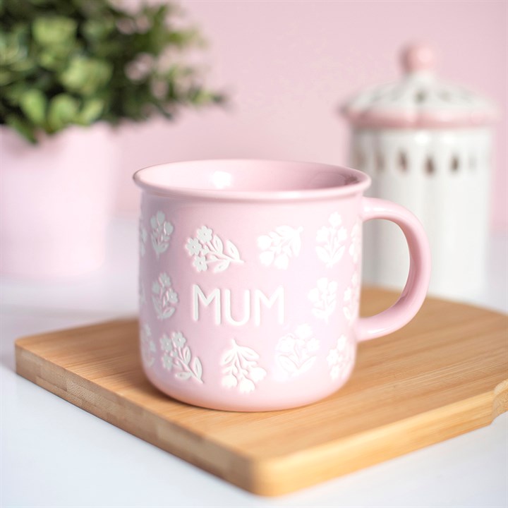 Tasse mit rosa Blumenmuster und Chrysanthemen