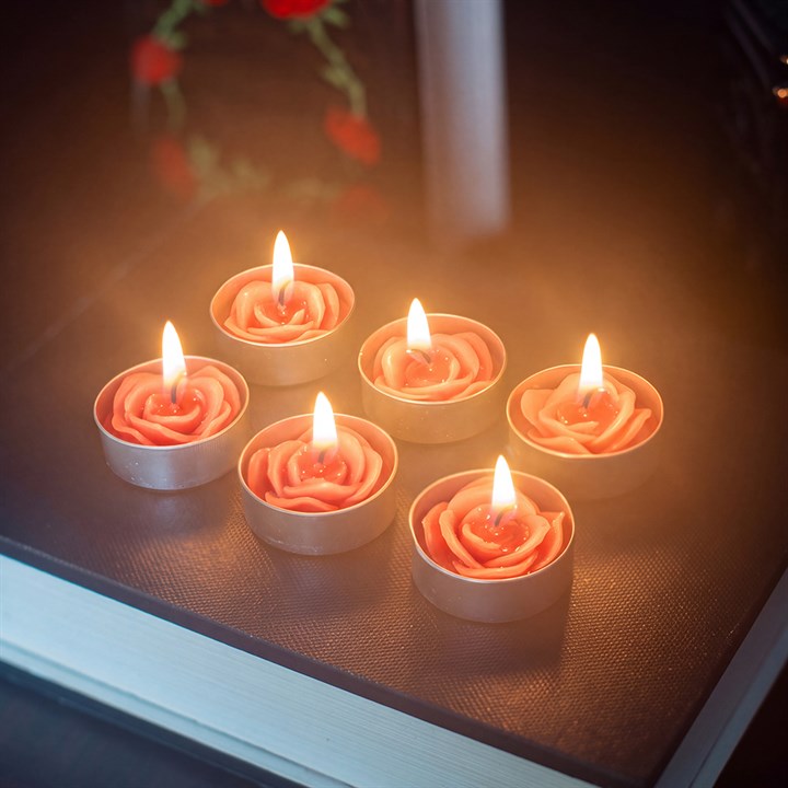 Pack of 6 Rose Shaped Tealights