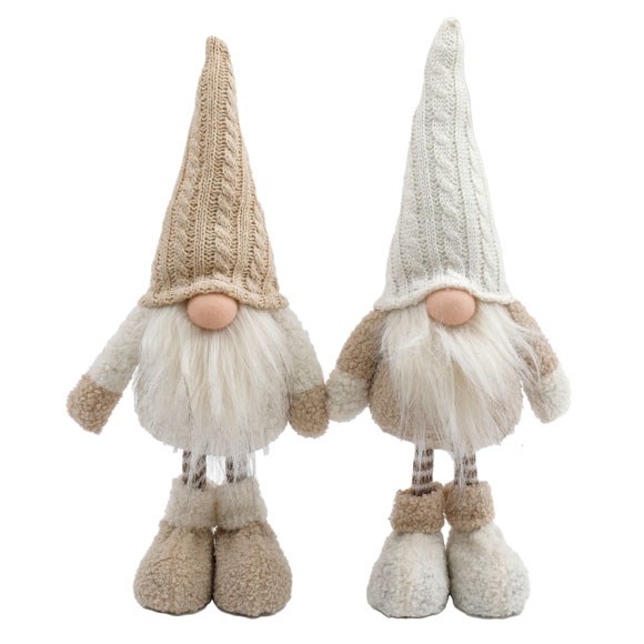 34cm Neutral Standing Santa Gonk with Knitted Hat