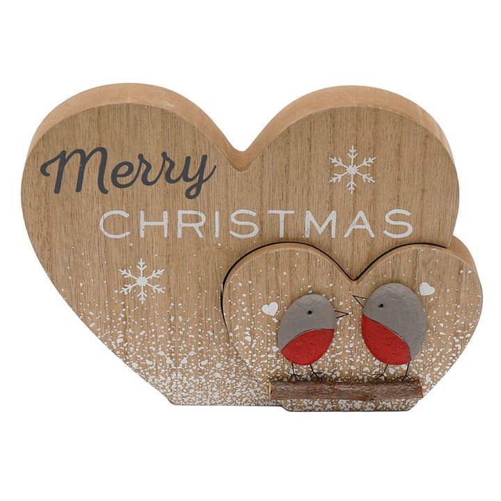 22cm Christmas Robin Heart Plaque