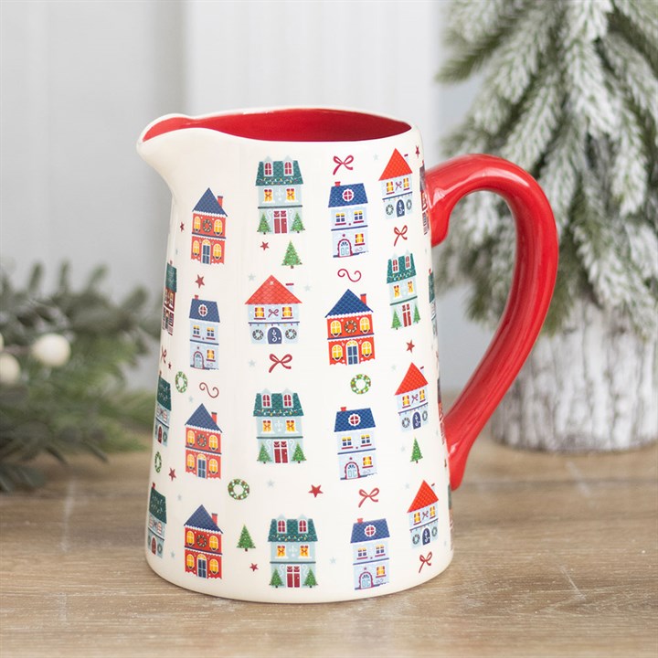 Keramische bloemenkan met kerstmotief