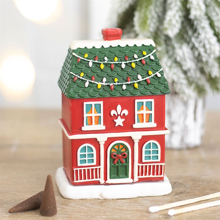 Brûleur d'encens en forme de cône « Maison de Noël rouge »