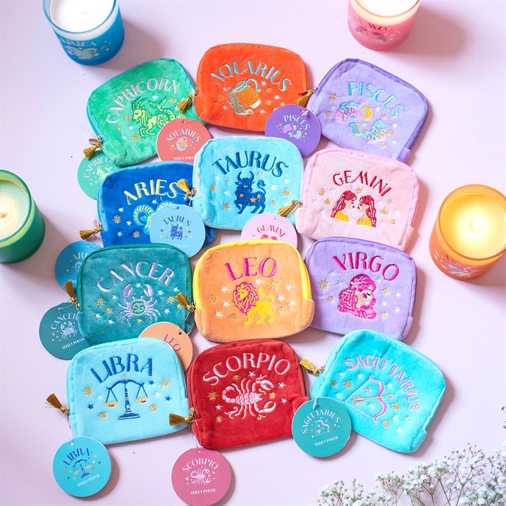 Set of 12 Zodiac Zest Velvet Pouches