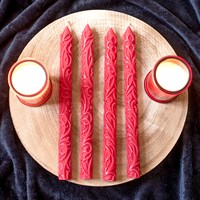 Set of 4 Red Debossed Taper Candles