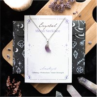 Amethyst Crystal Moon Necklace on Greeting Card