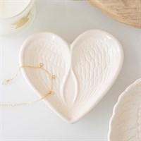 Off White Angel Wing Heart Trinket Dish