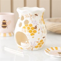 Honey Bee Print Fluted Oil Burner and Wax Warmer