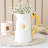 3D Daisy and Honey Bee Ceramic Flower Jug