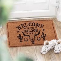 Naturalna wycieraczka z napisem „Welcome to the Saloon”