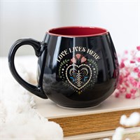 Love Lives Here Folk Heart Rounded Mug