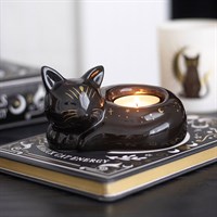 Teelichthalter „Black Cat Magick“ mit gekräuselter Katze