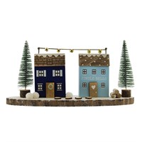 25 cm großes doppelstöckiges Schneehaus-Ornament aus Holz