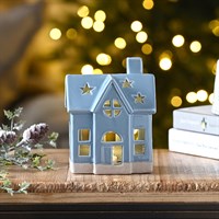 14cm Blue Ceramic House Light-Up Decoration