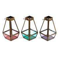 Lantaarn van gekleurd glas voor theelichtjes, 15,5 cm