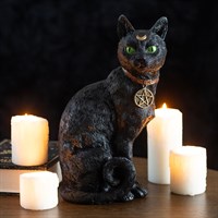 Estatueta de um gato preto sentado