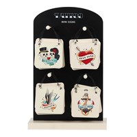 Set of 24 Retro Tattoo Mini Signs on Display