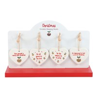 Set of 24 Christmas Pudding Ceramic Hearts on Display