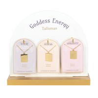 Set of 24 Goddess Talisman Necklaces on Display