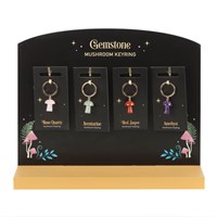 Set of 24 Gemstone Mushroom Keyrings on Display