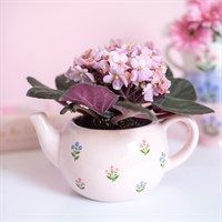 Vaso para plantas em forma de bule com padrão floral rosa