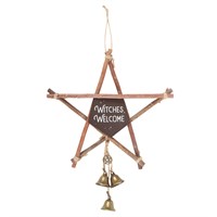 30cm Witches Welcome Willow Pentagram Sign with Bells