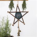 Green Witch Hanging Willow Pentagram with Bells