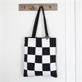 Checkerboard Print Polycotton Tote Bag with Enamel Heart Pin Badge