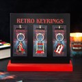 Set of 24 Retro 80s Keyrings on Display
